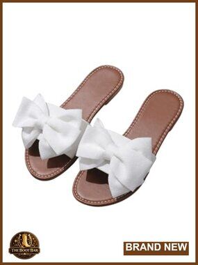 Leather Bow Flat Sandals Slide Slippers Casual Summer Beach Open Toe